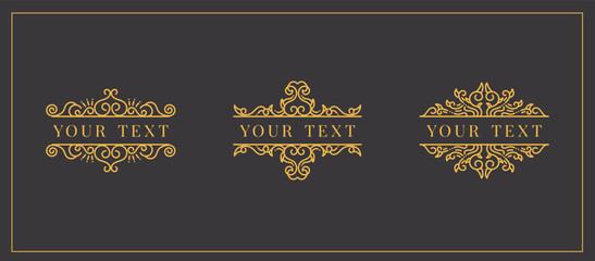 Decorative luxury vintage set ornament elements: borders frames decoration. Combinations for retro design, greeting cards, certificates and invitations. Gold vector.