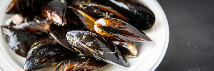 raw mussel shell seafood meal food snack on the table copy space food background