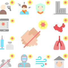 Hand shaking, coronavirus icon in a collection with other items