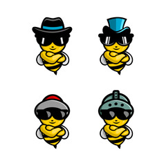 vector illustration of cartoon honey bee wearing various hats and sunglasses
