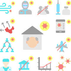 Stay home, old man, coronavirus icon in a collection with other items