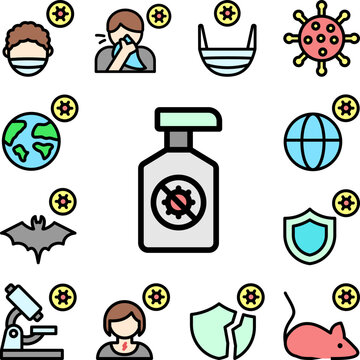 Disinfectant, Coronavirus Icon In A Collection With Other Items