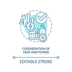 Cogeneration of heat and power turquoise concept icon. Energy efficiency abstract idea thin line illustration. Isolated outline drawing. Editable stroke. Arial, Myriad Pro-Bold fonts used