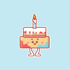 Cute cartoon cake in vector illustration. Isolated food vector. Flat cartoon style