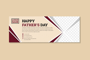 Father's Day poster or banner template on red  background. Greetings and presents for Father's Day in flat lay styling with dotted line pattern. Promotion and shopping template for love dad
Vector