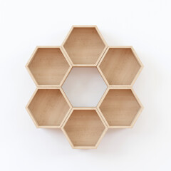 wooden Hexagon shelf copy space for mock up, Japanese style, for Kid room ,isolated background