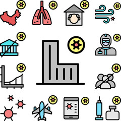 Building, hospital, coronavirus icon in a collection with other items
