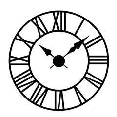 Obraz premium Black and white illustration of a wall clock face with Roman numerals, vector