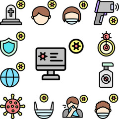 Desktop, news, coronavirus icon in a collection with other items