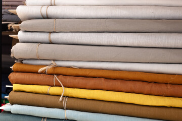 linen fabric in rolls, fabric shop for interior and clothing, natural tailoring fabrics