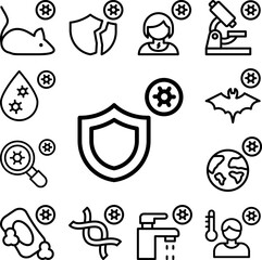 Shield, coronavirus icon in a collection with other items