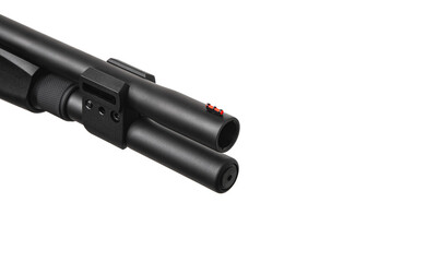 Modern semi-automatic shotgun. Weapons for sports and hunting. Black weapon isolate on white back.
