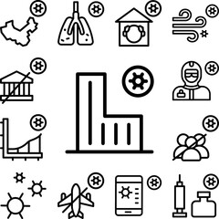 Building, hospital, coronavirus icon in a collection with other items