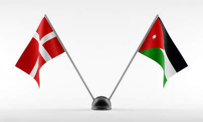 Stand with two national flags. Flags of Denmark and Jordan. Isolated on a white background. 3d render