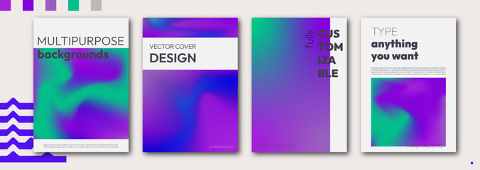 bright gradient color abstract line pattern background cover design. modern background design with trendy and vivid vibrant color. blue violet purple pink placard poster vector cover template.