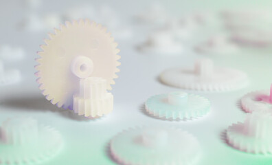 White gears on the white background - compilation, concept.