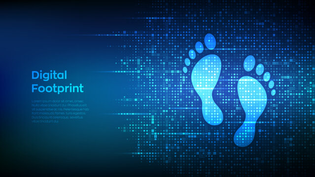 Digital footprint background made with binary code. Digital Signature. Computer identity. Biometric information protection. Personal web track. Matrix background with digits 1.0. Vector Illustration.