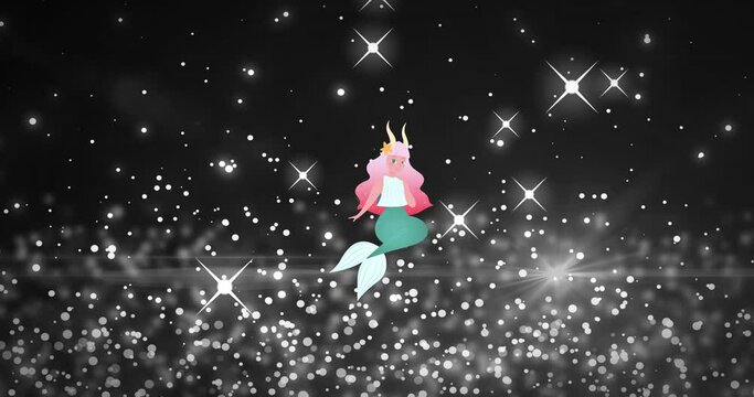 Animation of mermaid over black background with stars