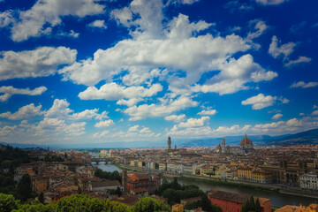 Fototapeta na wymiar A Beautiful view on hart of amazing Florence city and the Cathedral at sunrise, Florence, Italy