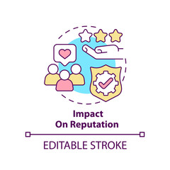 Impact on reputation concept icon. Importance of business ethics abstract idea thin line illustration. Customer loyalty. Isolated outline drawing. Editable stroke. Arial, Myriad Pro-Bold fonts used