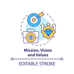 Mission, vision and values concept icon. Factor that affect workplace culture abstract idea thin line illustration. Isolated outline drawing. Editable stroke. Arial, Myriad Pro-Bold fonts used