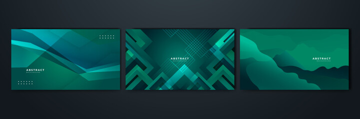 Modern dark green abstract geometric background wallpaper design. Design for poster, template on web, backdrop, banner, brochure, website, flyer, landing page, presentation, certificate, and webinar