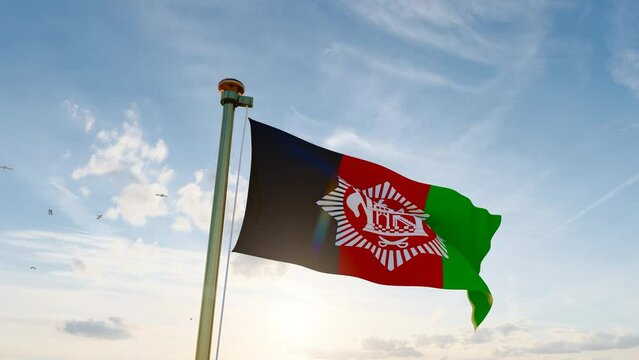 3840x2160. Flag of Afghanistan waving in the wind, sky and sun background. Afghanistan Flag 3d animation.