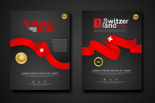 
Set poster design Switzerland happy Independence Day background template with elegant ribbon-shaped flag, gold circle ribbon. vector illustrations
