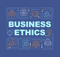 Ethical culture in organization word concepts dark blue banner. Infographics with editable icons on color background. Isolated typography. Vector illustration with text. Arial-Black font used - obrazy, fototapety, plakaty