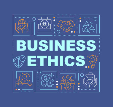 Ethical culture in organization word concepts dark blue banner. Infographics with editable icons on color background. Isolated typography. Vector illustration with text. Arial-Black font used