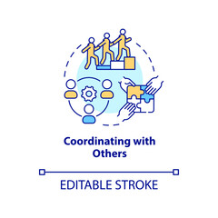 Coordinating with others concept icon. New team member. Onboarding process abstract idea thin line illustration. Isolated outline drawing. Editable stroke. Arial, Myriad Pro-Bold fonts used