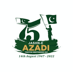 Islamabad: August 14, 2022. Pakistan Jashn-e Azadi (translation: Pakistan Independence Day). 75 Years Anniversary. Jubilee logo. Vector Illustration.