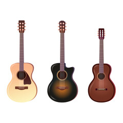 Naklejka premium Acoustic guitars with different shapes. Set of colorful vector illustrations isolated on white background.