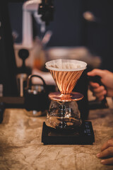 Coffee shop concept : Barista prepare coffee set drip before pour over coffee