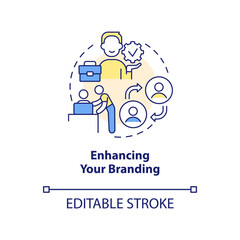 Enhancing your branding concept icon. Employee experience. Onboarding challenge abstract idea thin line illustration. Isolated outline drawing. Editable stroke. Arial, Myriad Pro-Bold fonts used