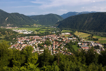 Fototapeta na wymiar Tolmin Town Panoramic Photograph from Castle Summit - Slovenia