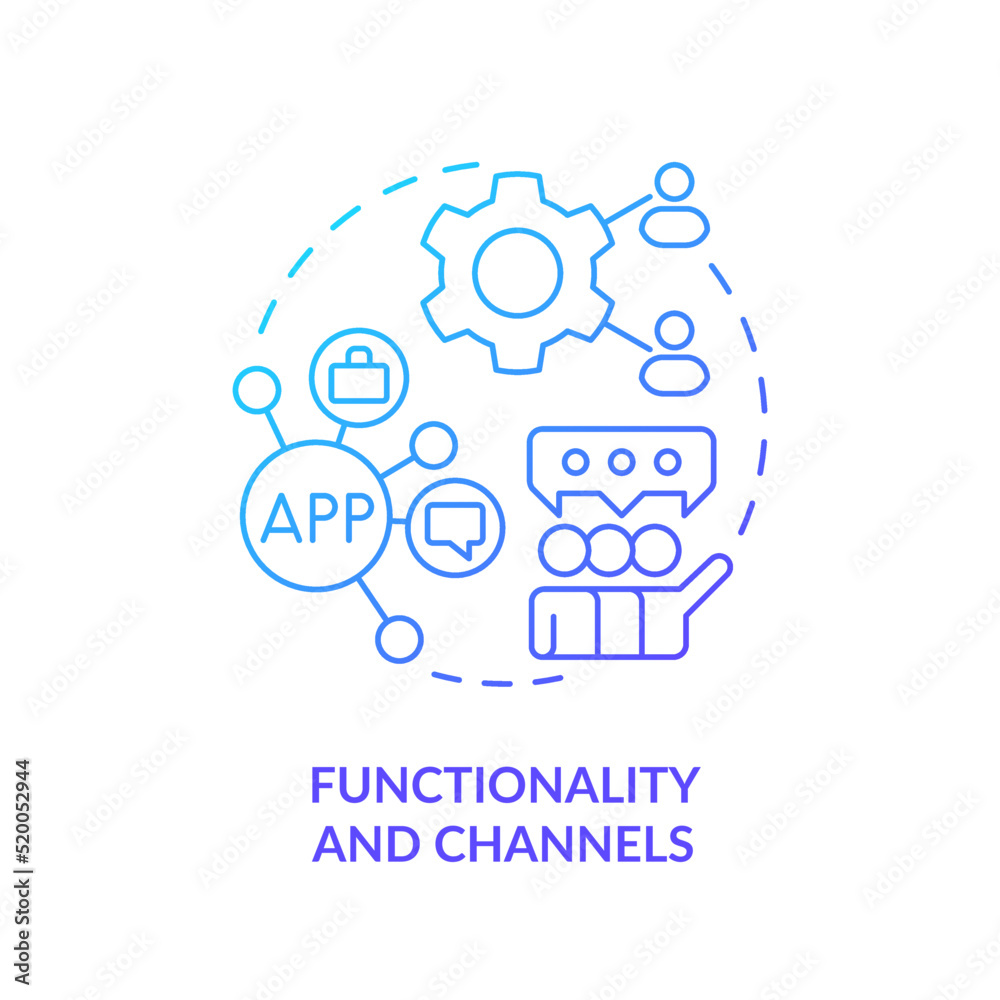 Wall mural functionality and channels blue gradient concept icon. customer engagement platform feature abstract