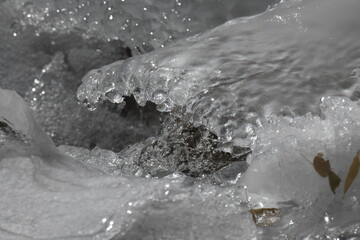 ice melting into flowing water