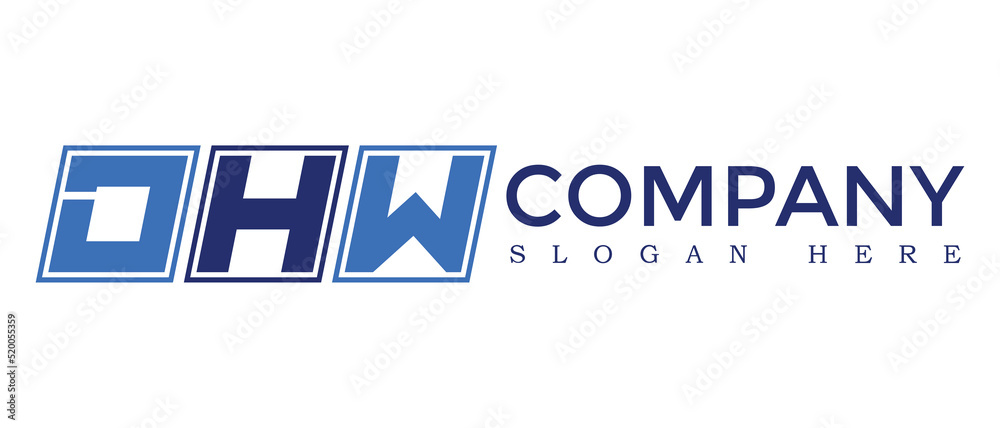Poster dhw three letter rounded rectangle boxes shape element symbol digital initial technology media busin
