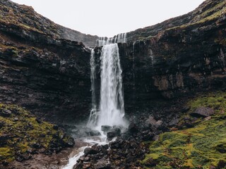 Fossá Waterfall as seen in the Faroe Islands