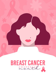 Breast Cancer Awareness month young woman face card