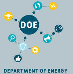 DOE - Department of Energy  acronym. business concept background. vector illustration concept with keywords and icons. lettering illustration with icons for web banner, flyer, landing pag