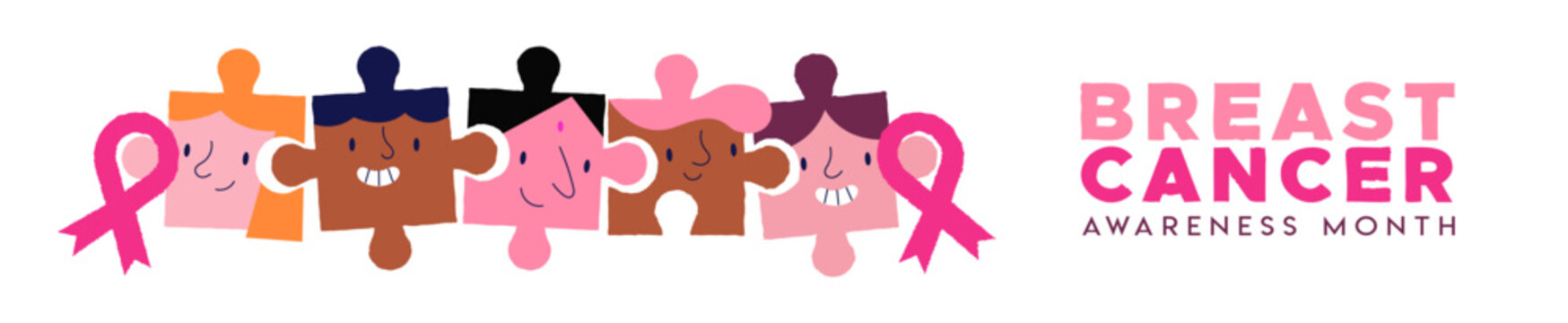 Breast Cancer Awareness month pink friend together puzzle banner