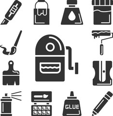 Pencil sharpener, pencil icon in a collection with other items