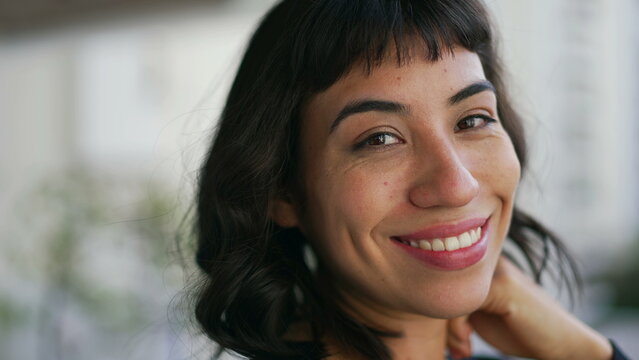 One beautiful diverse Brazilian young woman portrait face closeup