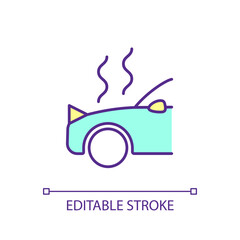 Overheated car RGB color icon. Car accident. Motor breakdown. Automotive problem. Troubleshooting. Isolated vector illustration. Simple filled line drawing. Editable stroke. Arial font used