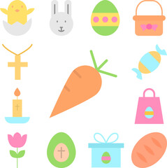 Carrot vegetable color icon in a collection with other items