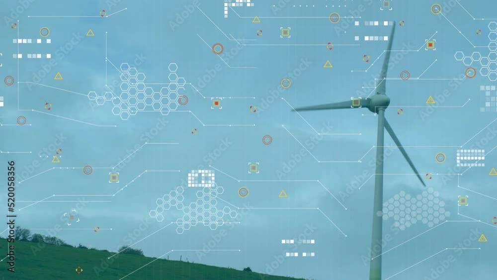 Poster Animation of data processing over windmill