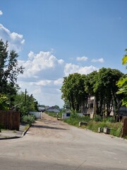 ake and green trees in a recreation park in summer, nature of Ukraine