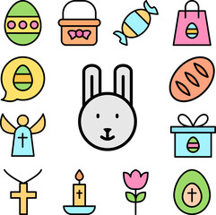 Rabbit animal outline color icon in a collection with other items